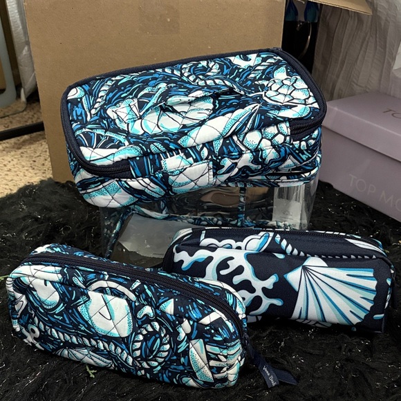 Vera Bradley Handbags - Vera Bradley Navy & Teal Floral 4 pc cosmetic Pouch Set. NWT